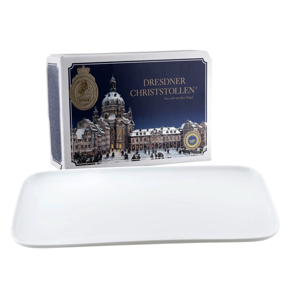 Meissen - Gourmet-Set - Dresdner Christstollen 500g & Porzellan-Teller Nova rechteckig