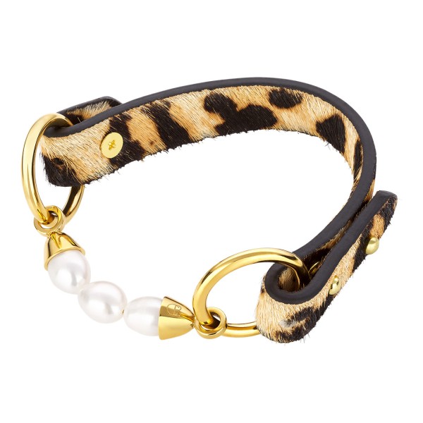 Célia von Barchewitz - Leo-Print Armband mit Perlen - goldfarben